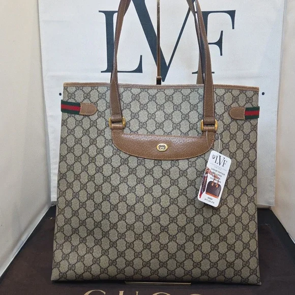 GUCCI 1970's Accessories Collection coated canvas/leather/webbing large tote bag - Picture 3 of 17